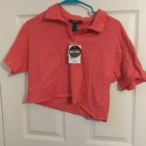Pink crop top button up forever 21